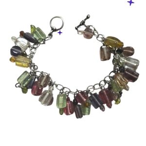 Vintage Colorful Beaded Charm Bracelet Sterling
